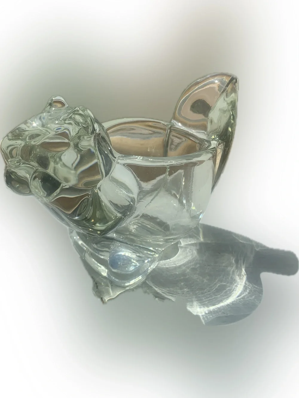 Adorable Vintage AVON clear glass chipmunk squirrel eating acorn candle holder
